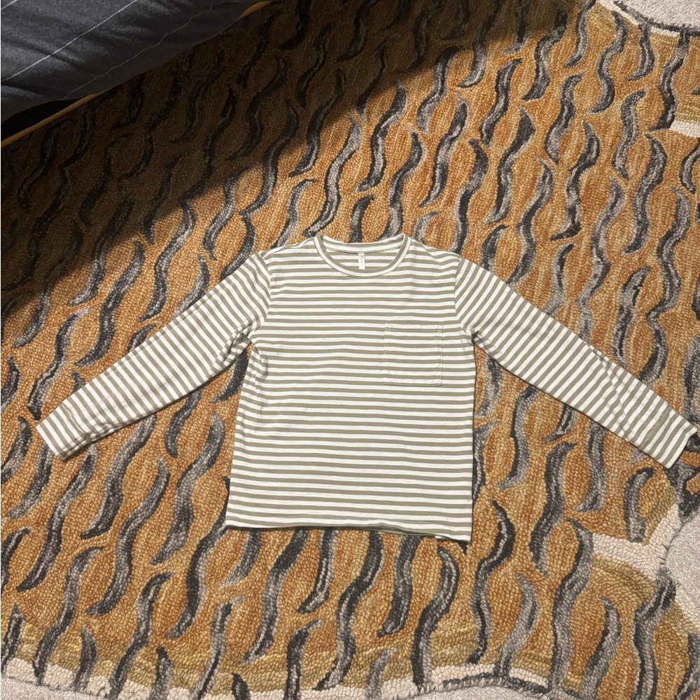 Rylee + Cru Cream and Gray Striped Long Sleeve Tee